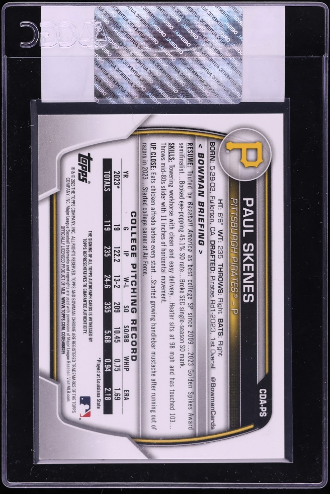2023 Bowman Chrome Draft Paul Skenes PROSPECT AUTO #CDA-PS CGC AUTH