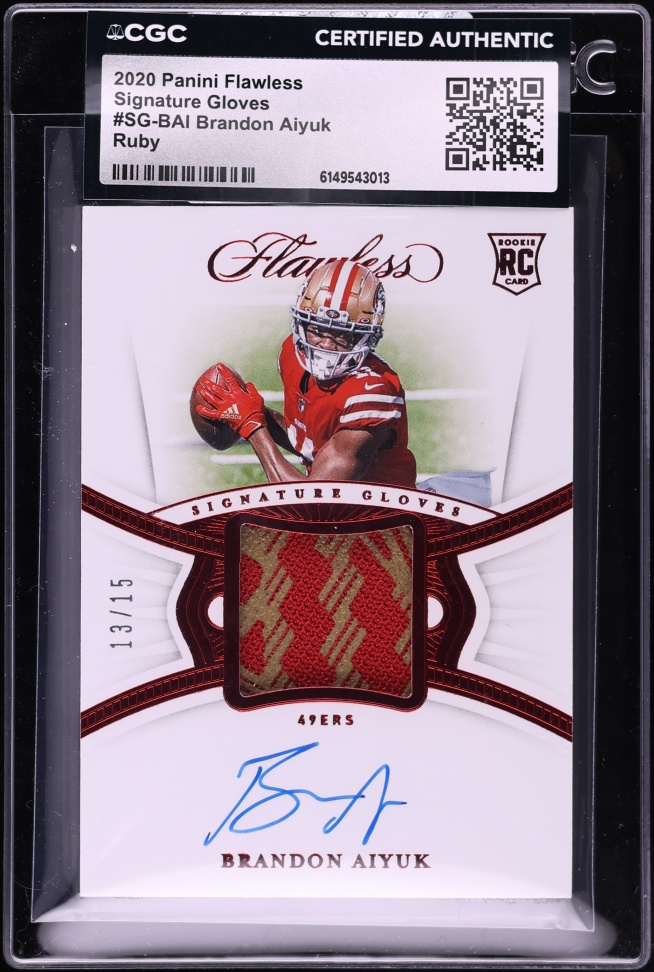 2020 Panini Flawless Gloves Ruby Brandon Aiyuk ROOKIE PATCH AUTO /15 #SG-BAI CGC AUTH