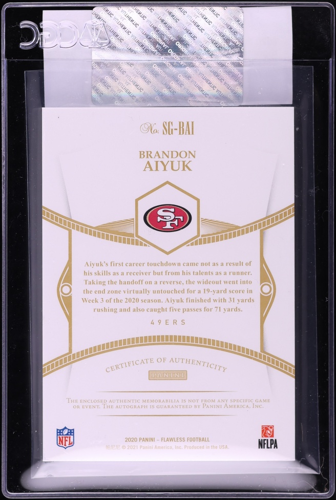 2020 Panini Flawless Gloves Ruby Brandon Aiyuk ROOKIE PATCH AUTO /15 #SG-BAI CGC AUTH