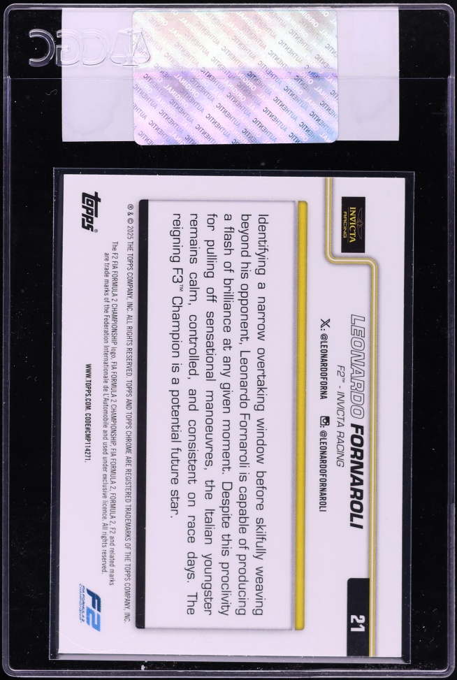 2025 Topps Chrome Formula 1 F1 Pink Checker Flag Refractor Leonardo Fornaroli /250 #21 CGC AUTH