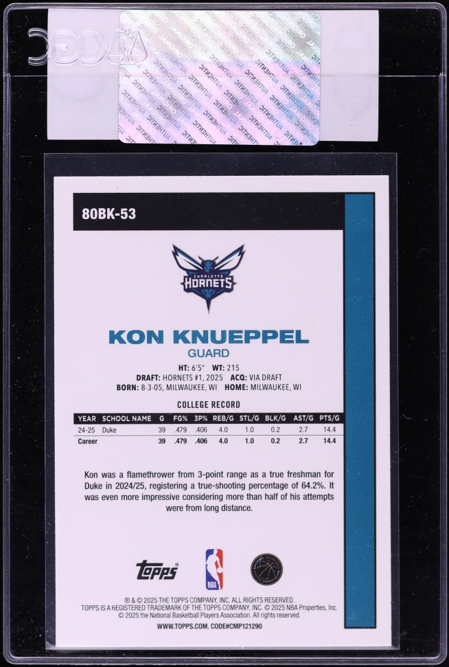 2025 Topps '80-81 Green Kon Knueppel ROOKIE /99 #80BK-53 CGC AUTH
