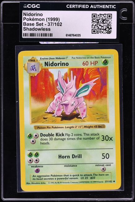 nidorino pokemon card value 1999 Base Set #37 CGC 9 MINT on Fanatics Collect Uncommon Card Type Pokemon Nidoking 034/165 - Holo