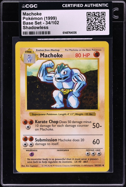 1999 Pokemon Base Set Shadowless 1st Edition Machoke #34 CGC 7.5 NRMT+ on  Fanatics Collect