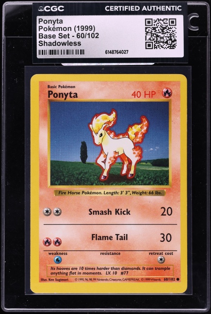 1999 Pokemon Base Set Shadowless Ponyta #60 CGC AUTH