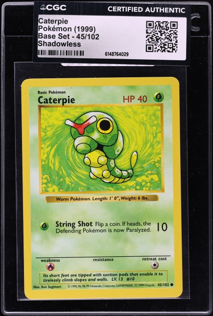 1999 Pokemon Base Set Shadowless Caterpie #45 CGC AUTH