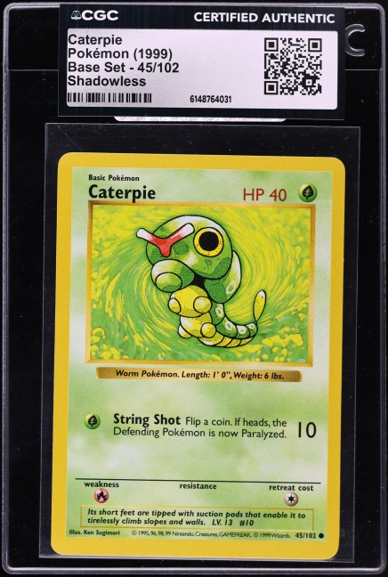 1999 Pokemon Base Set Shadowless Caterpie #45 CGC AUTH