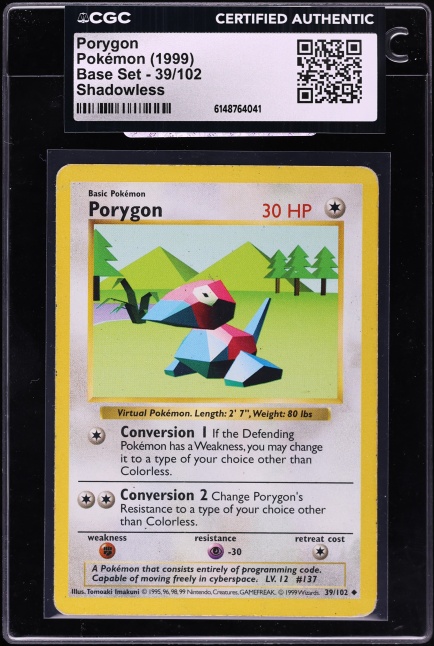 1999 Pokemon Base Set Shadowless Porygon #39 CGC AUTH