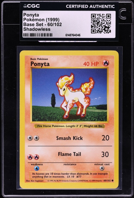 1999 Pokemon Base Set Shadowless Ponyta #60 CGC AUTH