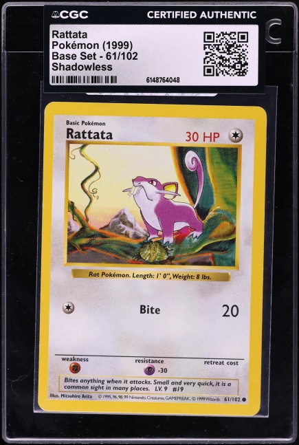 1999 Pokemon Base Set Shadowless Rattata #61 CGC AUTH