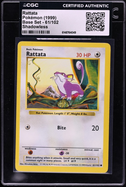 1999 Pokemon Base Set Shadowless Rattata #61 CGC AUTH
