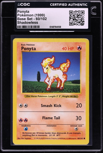 1999 Pokemon Base Set Shadowless Ponyta #60 CGC AUTH