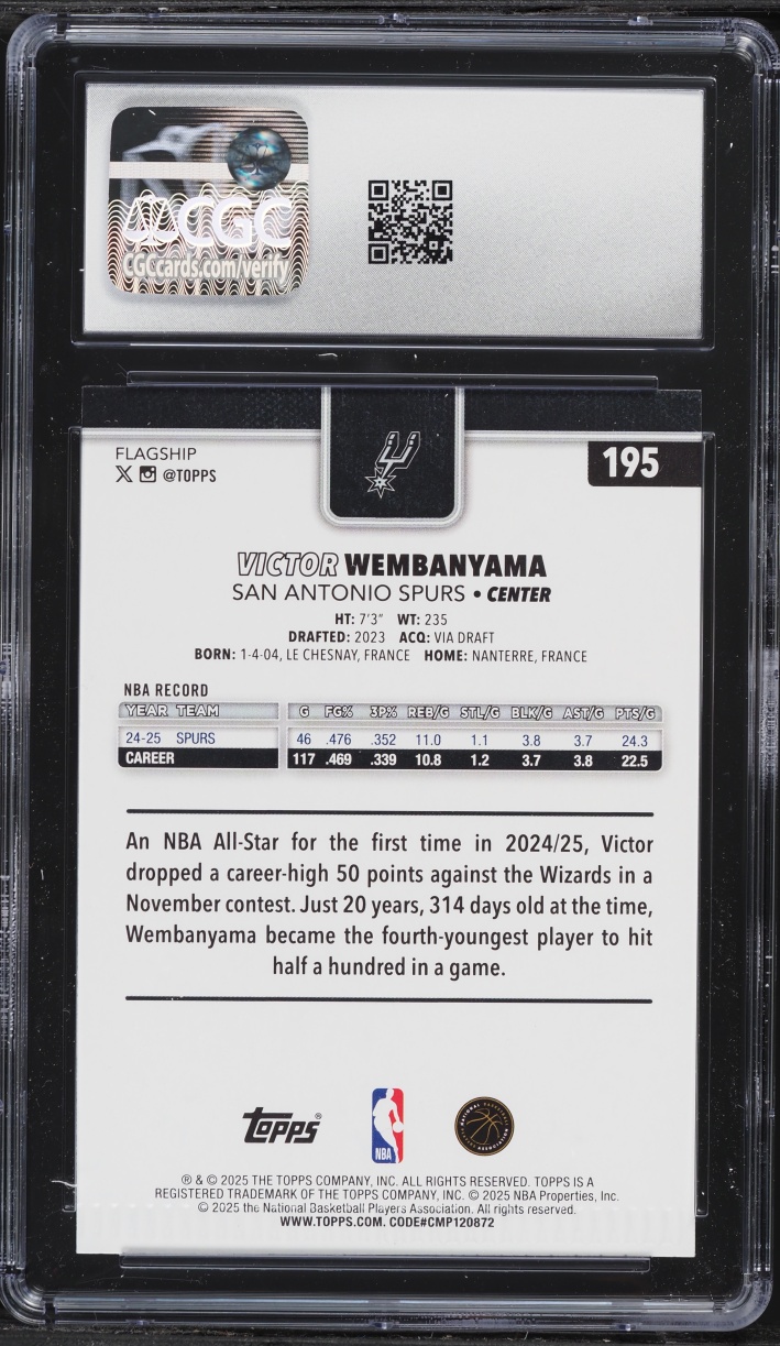 2025 Topps Pink Holo Foil Victor Wembanyama #195 CGC 4 VGEX