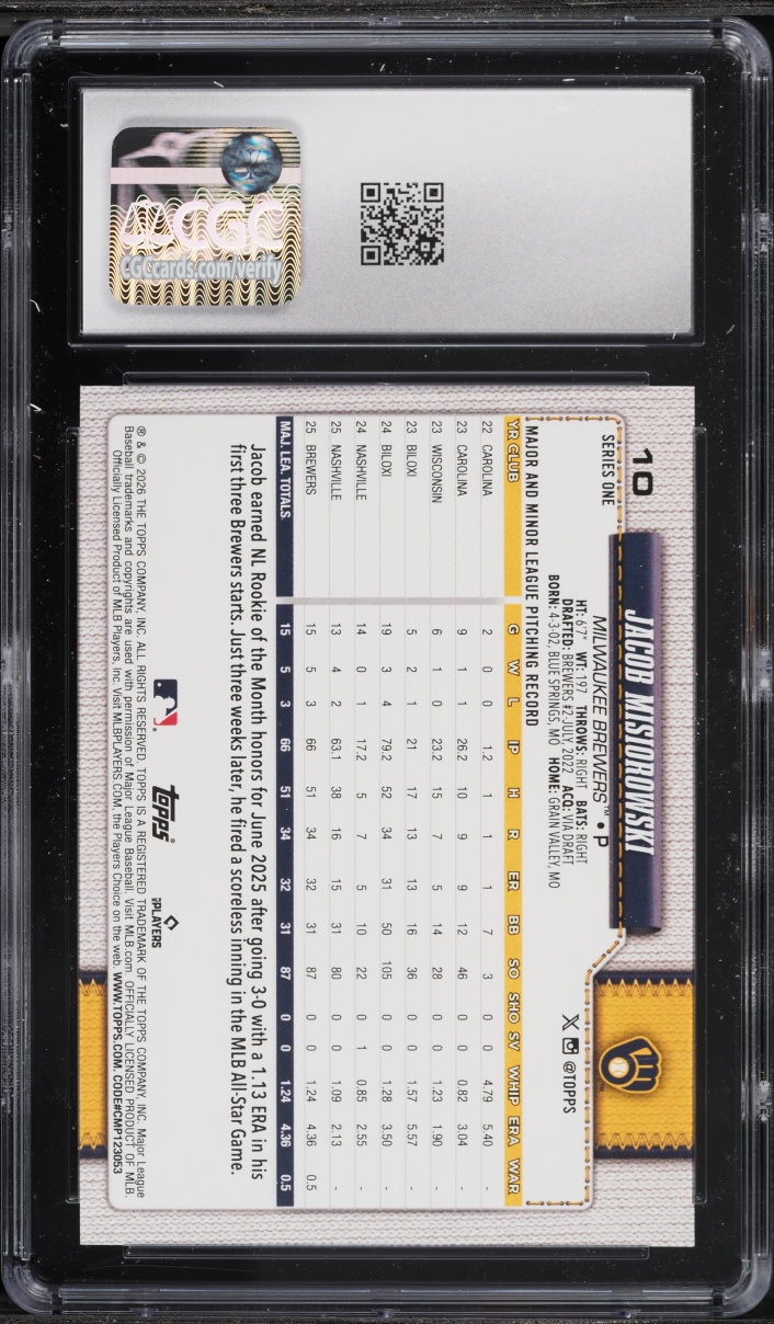2026 Topps Jacob Misiorowski ROOKIE #10 CGC 10 GEM MINT