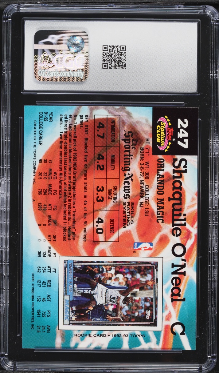 1992 Stadium Club Members Only Shaquille O'Neal ROOKIE #247 CGC 7.5 NRMT+