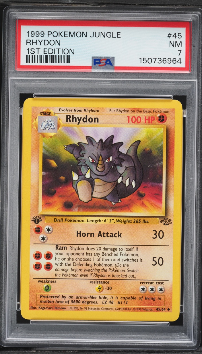 1999 Pokemon Jungle 1st Edition Rhydon #45 PSA 7 NRMT