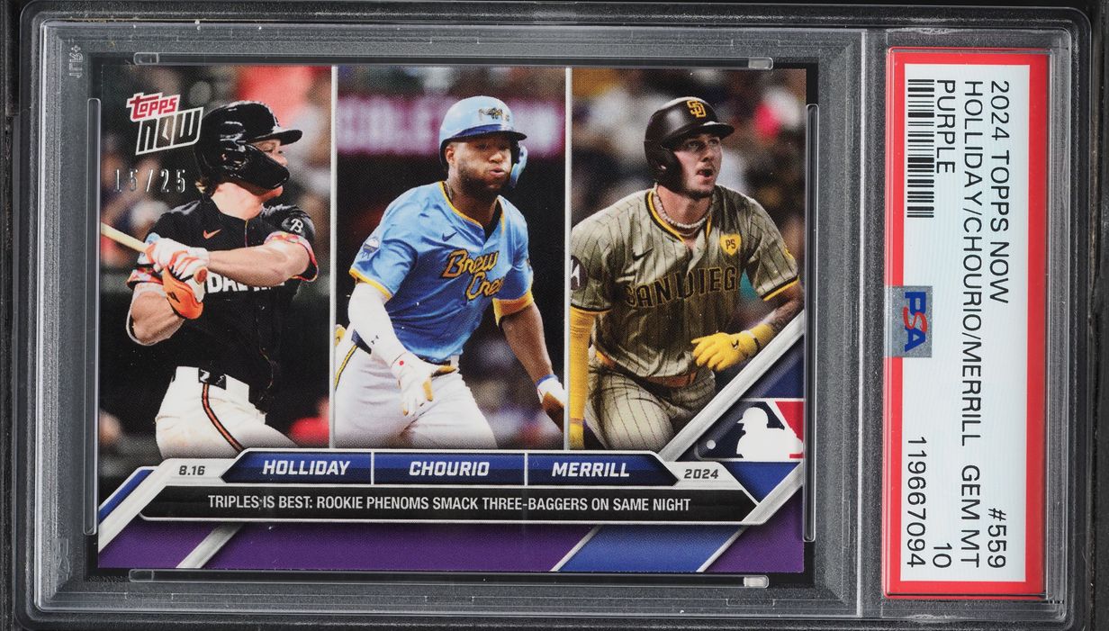 2024 Topps Now Purple Jackson Three Holliday Chourio Merrill ROOKIE /25 #559 PSA 10 GEM MINT