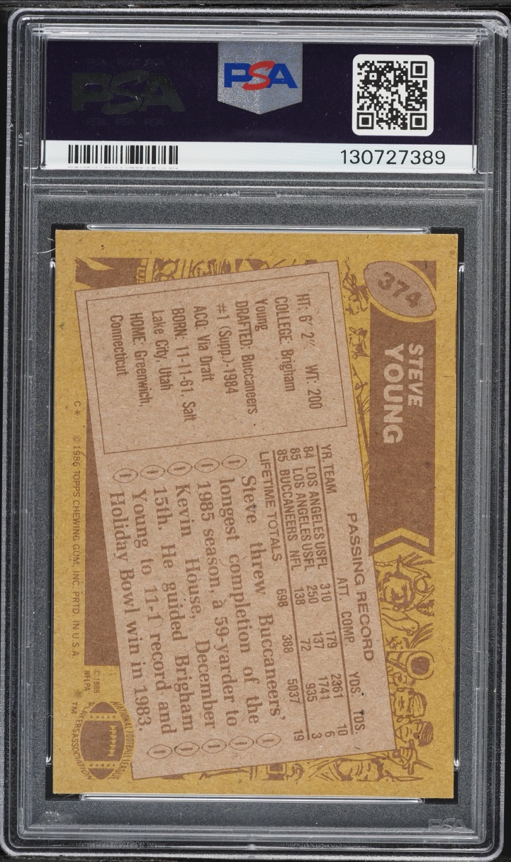 1986 Topps Football Steve Young ROOKIE #374 PSA 6 EXMT