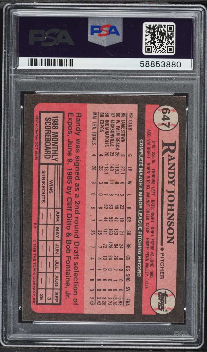 1989 Topps Randy Johnson ROOKIE #647 PSA 9 MINT