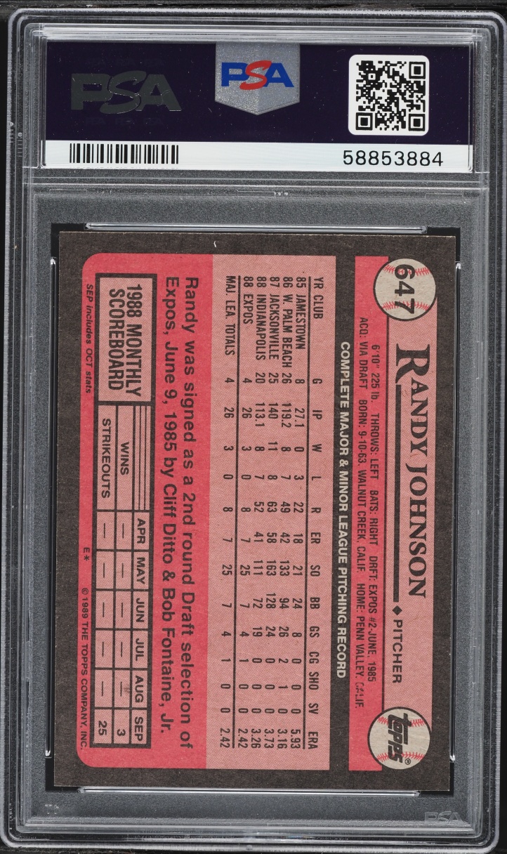 1989 Topps Randy Johnson ROOKIE #647 PSA 9 MINT