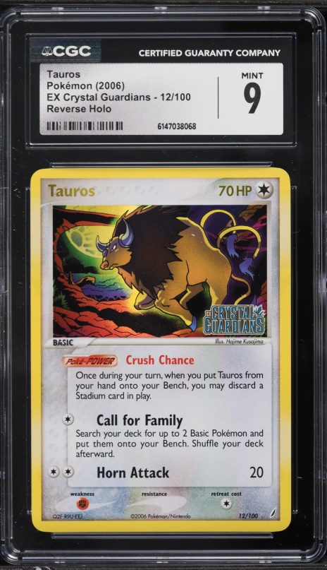 2006 Pokemon EX Crystal Guardians Reverse Holo Tauros #12 CGC 9 MINT