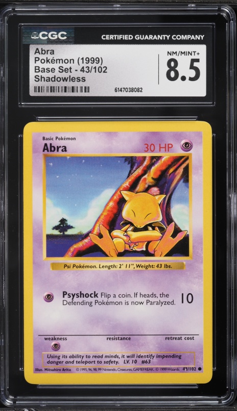 1999 Pokemon Base Set Shadowless Abra #43 CGC 8.5 NM-MT+