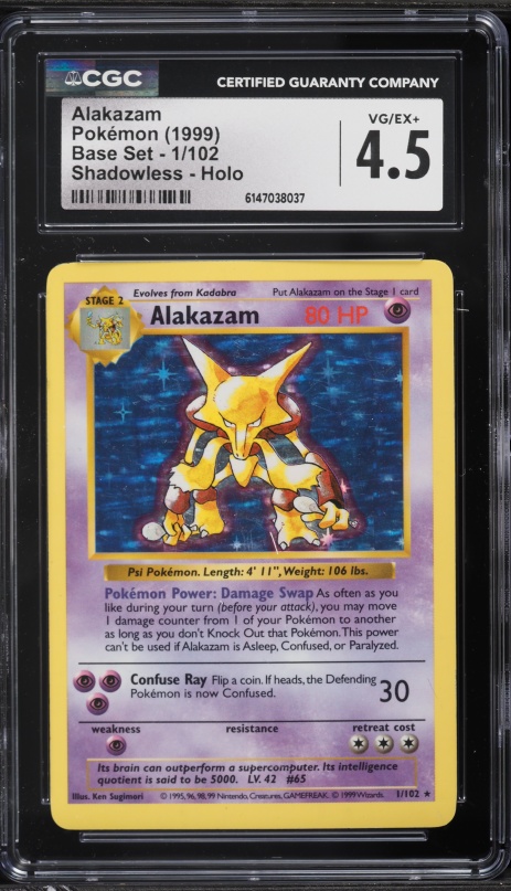 1999 Pokemon Base Set Shadowless Holo Alakazam #1 CGC 4.5 VGEX+