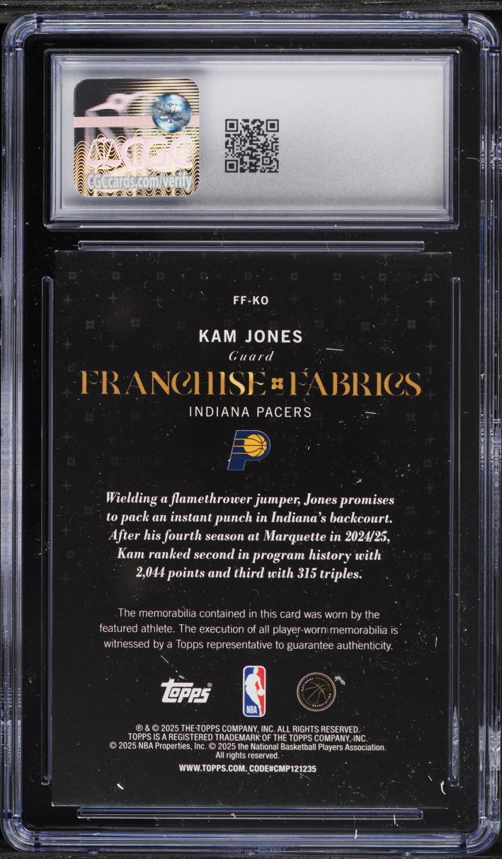 2025 Topps Franchise Fabrics Kam Jones ROOKIE PATCH #FF-KO CGC 8.5 NM-MT+
