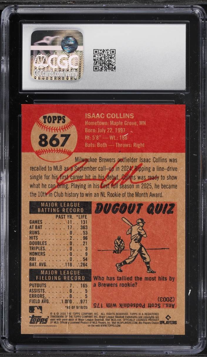 2025 Topps Living Set Isaac Collins ROOKIE #867 CGC 9 MINT