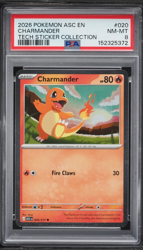 2026 Pokemon Ascended Heroes Tech Sticker Collection Charmander #020 PSA 8 NM-MT