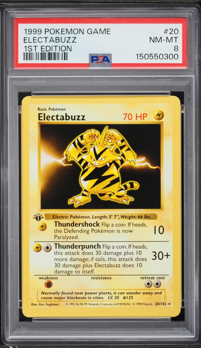 1999 Pokemon Base Set Shadowless 1st Edition Electabuzz #20 PSA 8 NM-MT