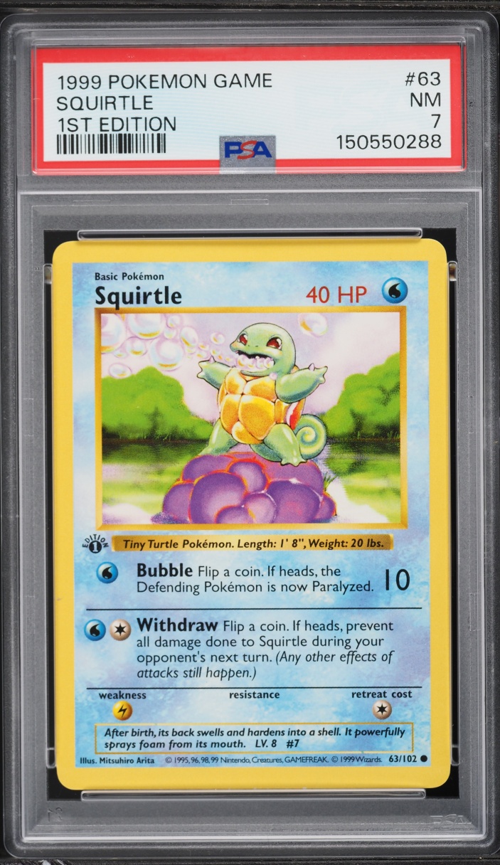 1999 Pokemon Base Set Shadowless 1st Edition Squirtle #63 PSA 7 NRMT