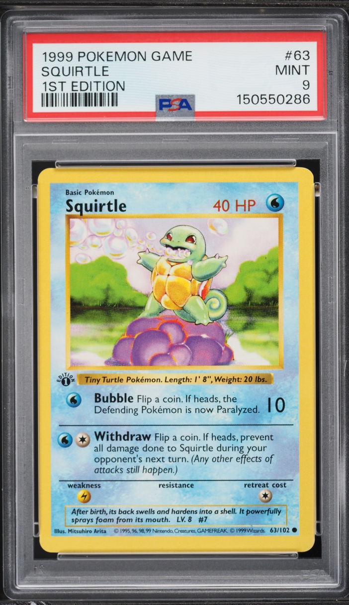 1999 Pokemon Base Set Shadowless 1st Edition Squirtle #63 PSA 9 MINT