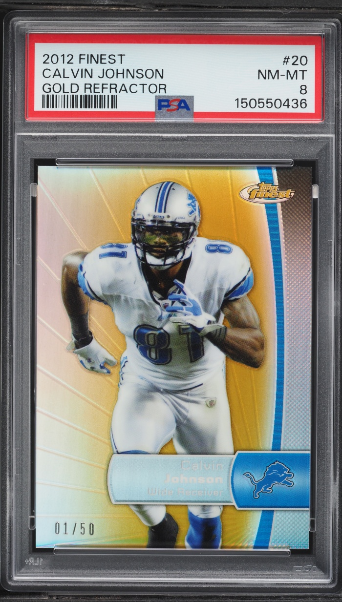 2012 Finest Gold Refractor Calvin Johnson 1/50 #20 PSA 8 NM-MT