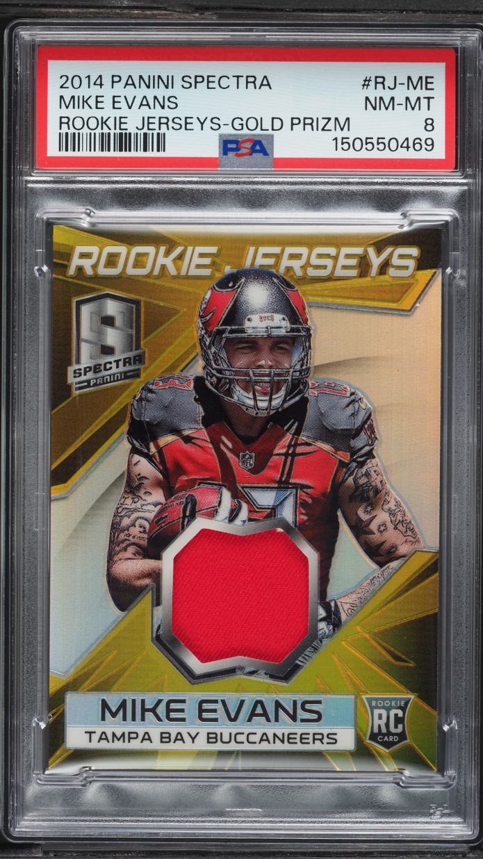 2014 Panini Spectra Jerseys Gold Prizm Mike Evans ROOKIE PATCH #RJ-ME PSA 8 NM-MT