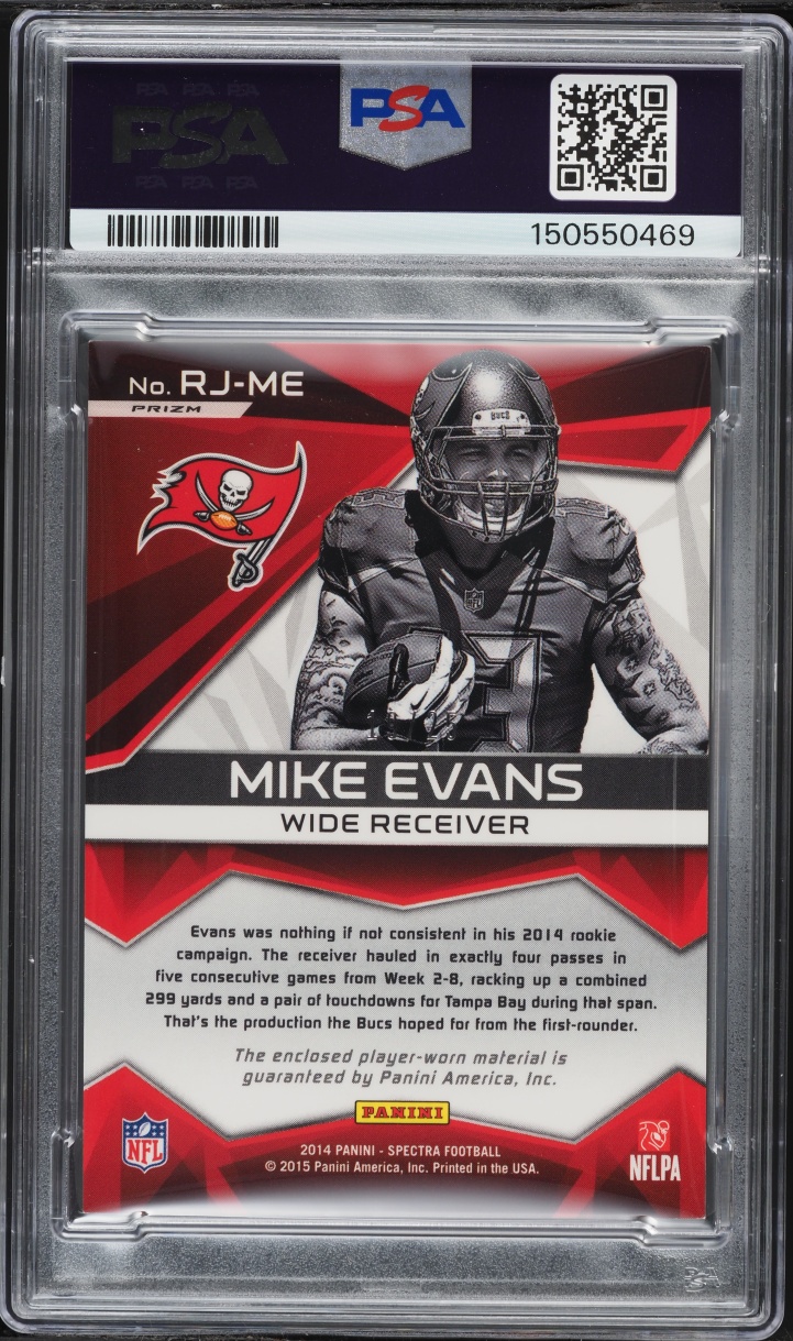 2014 Panini Spectra Jerseys Gold Prizm Mike Evans ROOKIE PATCH #RJ-ME PSA 8 NM-MT