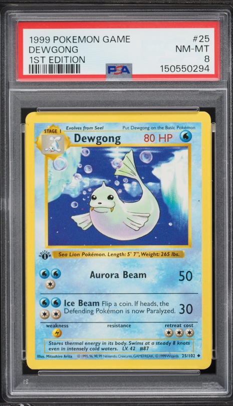 1999 Pokemon Base Set Shadowless 1st Edition Dewgong #25 PSA 8 NM-MT
