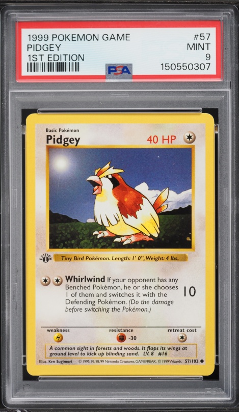 1999 Pokemon Base Set Shadowless 1st Edition Pidgey #57 PSA 9 MINT