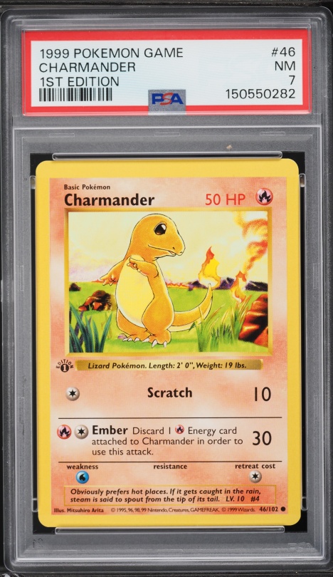 1999 Pokemon Base Set Shadowless 1st Edition Charmander #46 PSA 7 NRMT