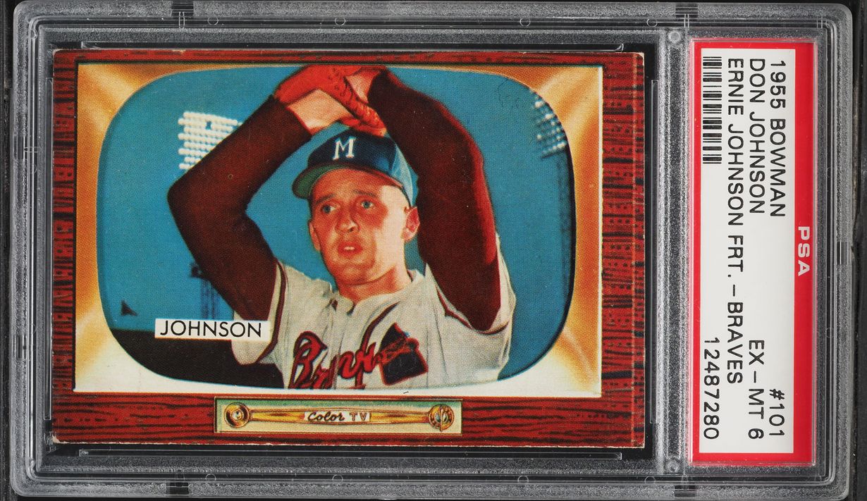 1955 Bowman Don Johnson ERNIE JOHNSON FRONT BRAVES #101 PSA 6 EXMT