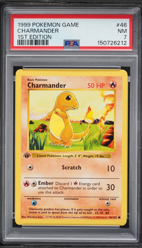 1999 Pokemon Base Set Shadowless 1st Edition Charmander #46 PSA 7 NRMT