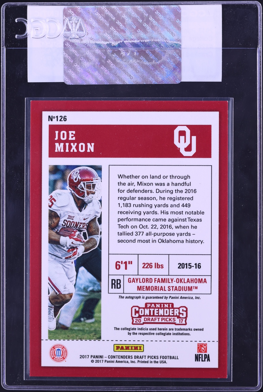 2017 Panini Contenders Draft Picks Ticket Cracked Ice Joe Mixon ROOKIE AUTO /23 #126 CGC AUTH
