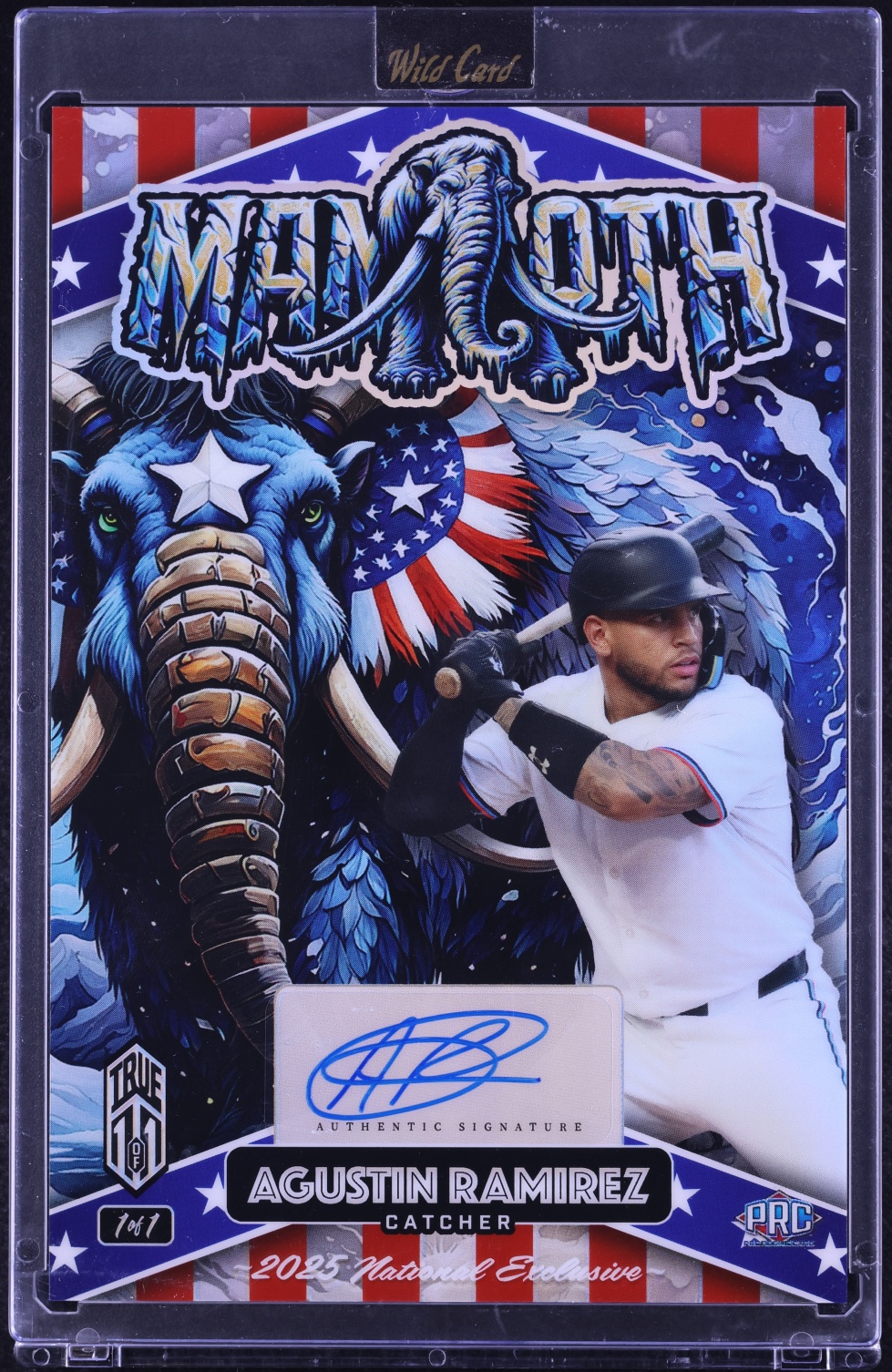 2025 Wild Card Alumination Dino-Might Mammoth National Red White Blue Agustin Ramirez AUTO 1/1