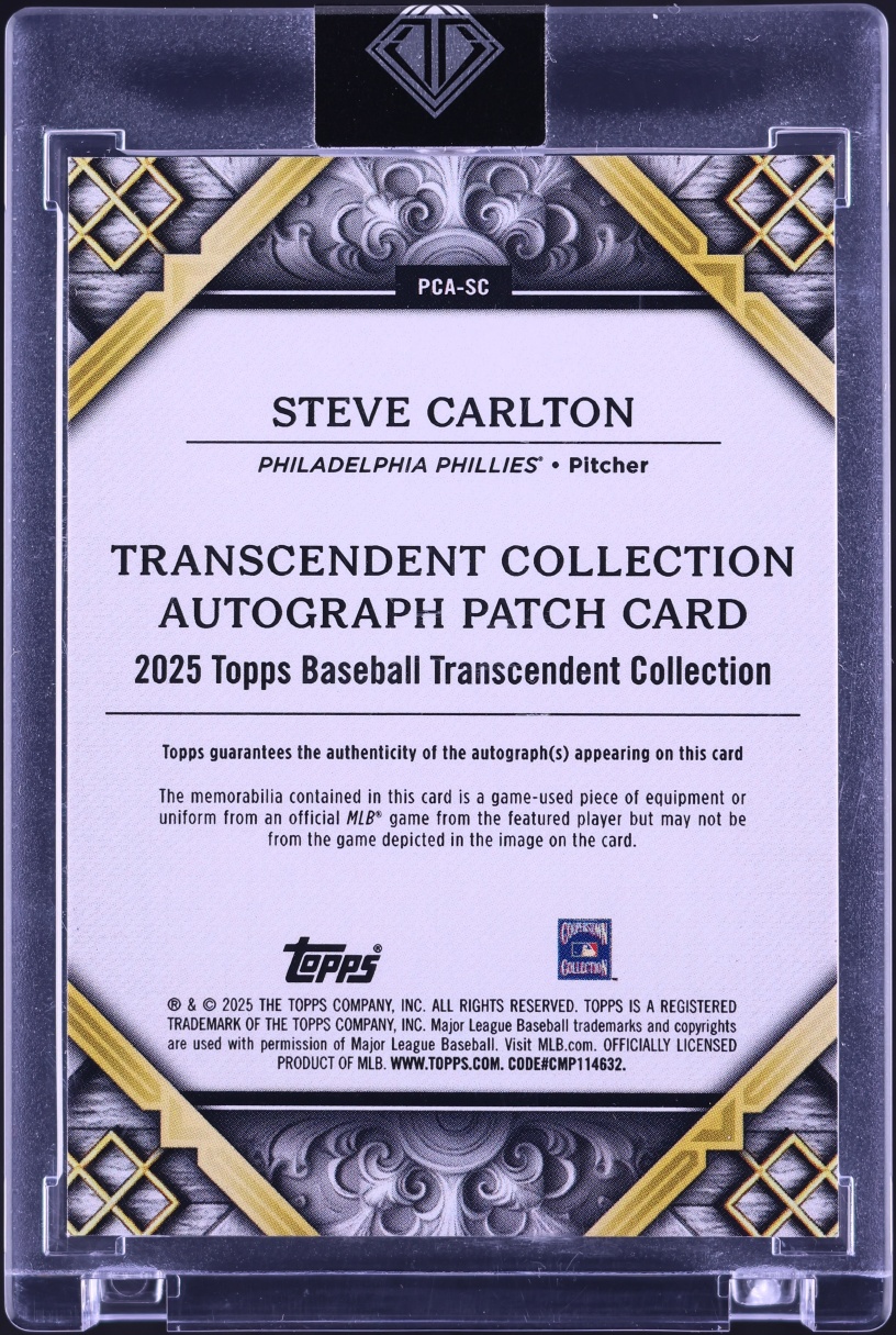 2025 Topps Transcendent Collection Steve Carlton PATCH AUTO /25 #PCA-SC