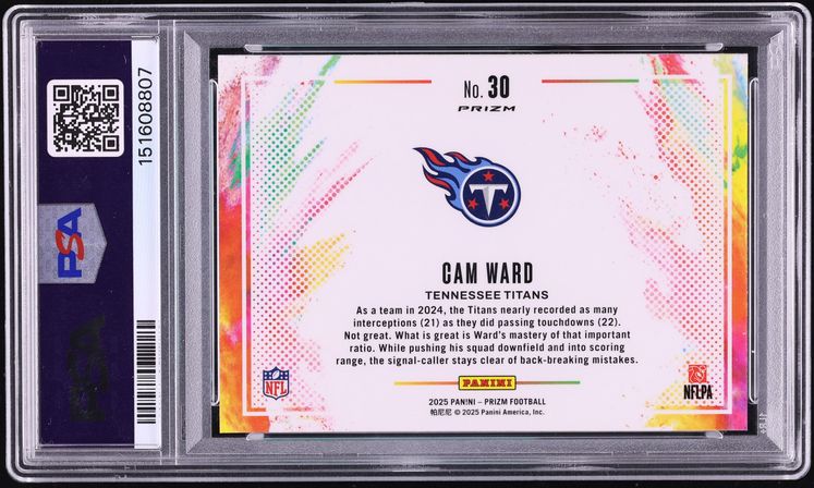 2025 Panini Prizm Color Blast Cam Ward ROOKIE #30 PSA 10 GEM MINT