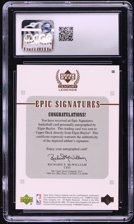 1999 Upper Deck Century Legends Epic Signatures Elgin Baylor AUTO #EB CGC 10 GEM MINT