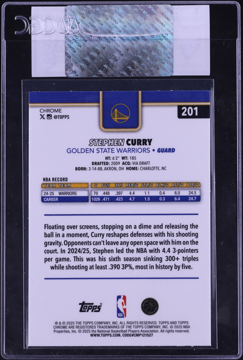 2025 Topps Chrome Xfractor Stephen Curry #201 CGC AUTH