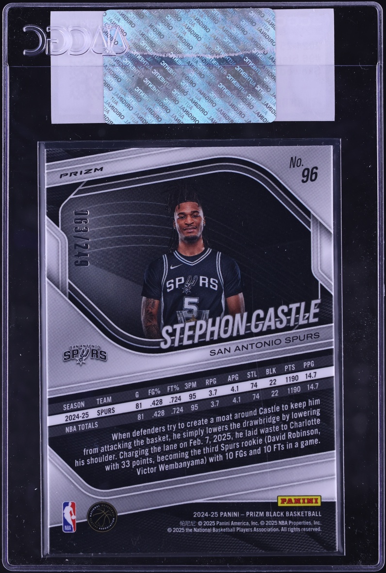 2024 Panini Prizm Black Skewed Stephon Castle ROOKIE /249 #96 CGC AUTH