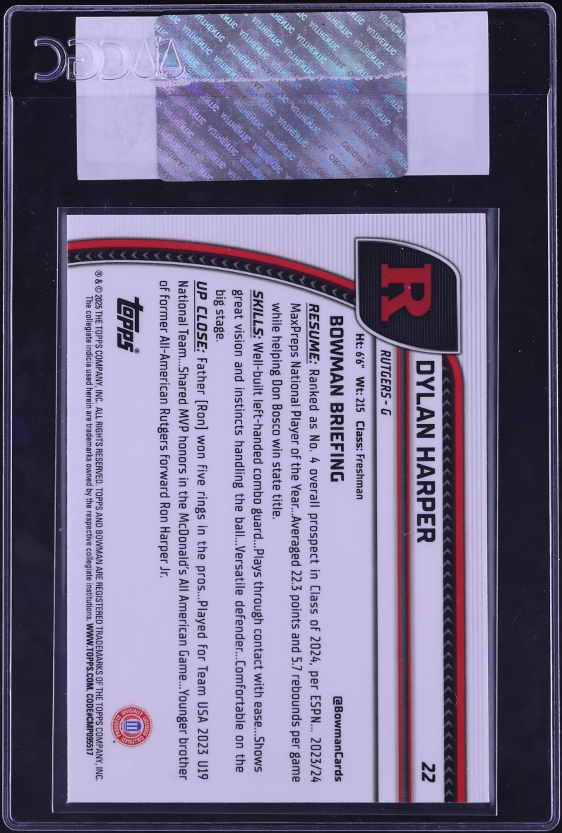 2024 Bowman University Chrome Dylan Harper ROOKIE #22 CGC AUTH