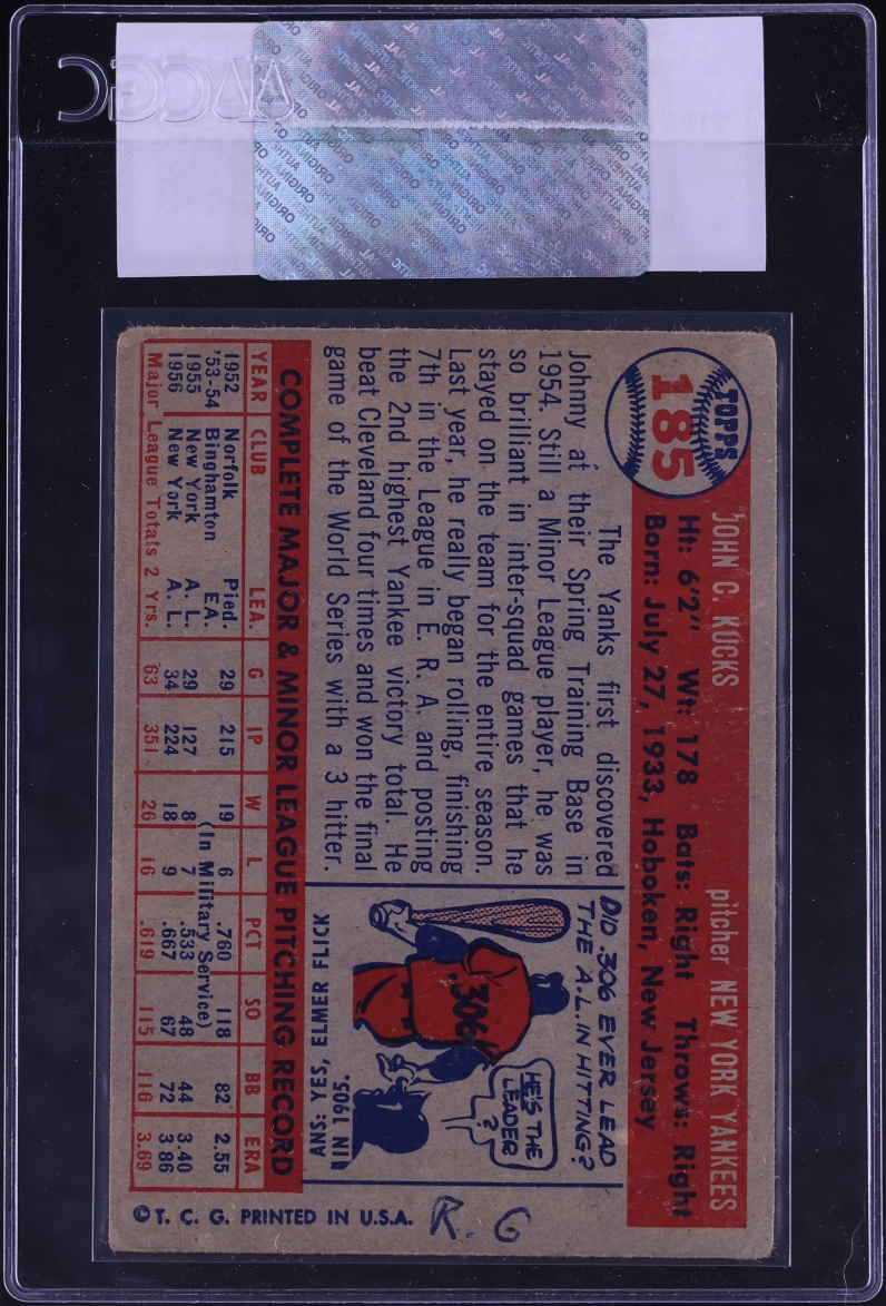 1957 Topps Johnny Kucks #185 CGC AUTH