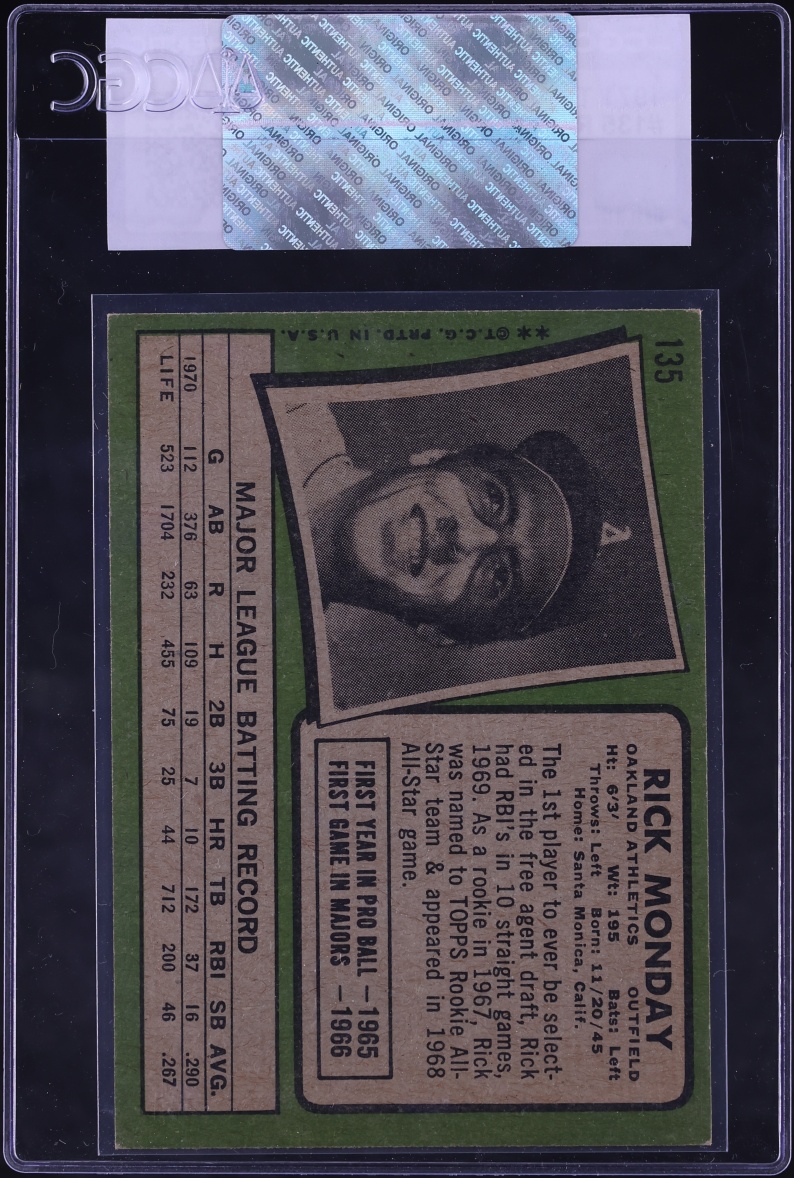 1971 Topps Rick Monday #135 CGC AUTH